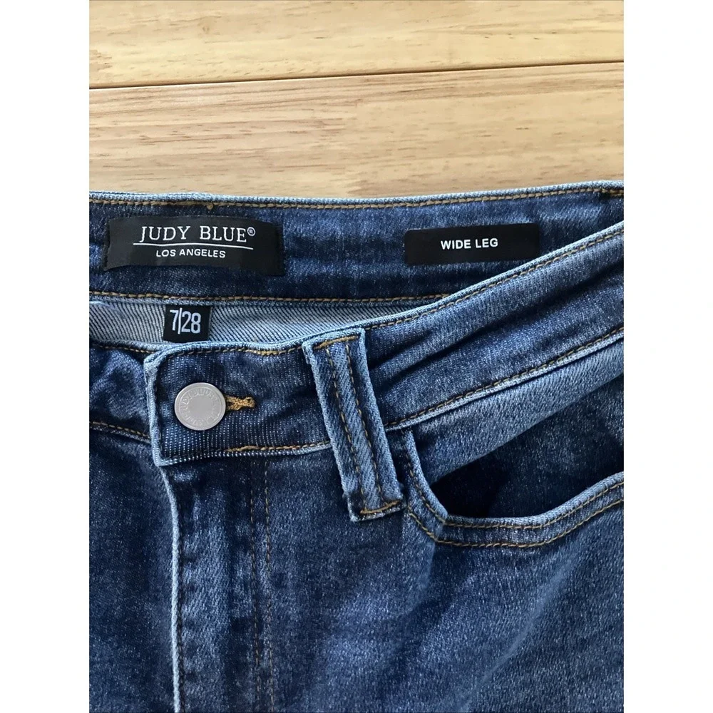 Judy Blue Wide Leg Jeans Womens 7/28 Blue Dark Wash Crop Stretch Denim